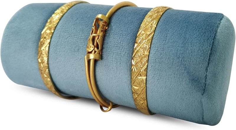 SCIKHEFT Velvet Bangle & Bracelet Organizers and Storage Small Jewelry Travel Organizer Roll, Compact Jewelry Case for Bangles, Bracelets, Watches(Light Blue) - Image 3