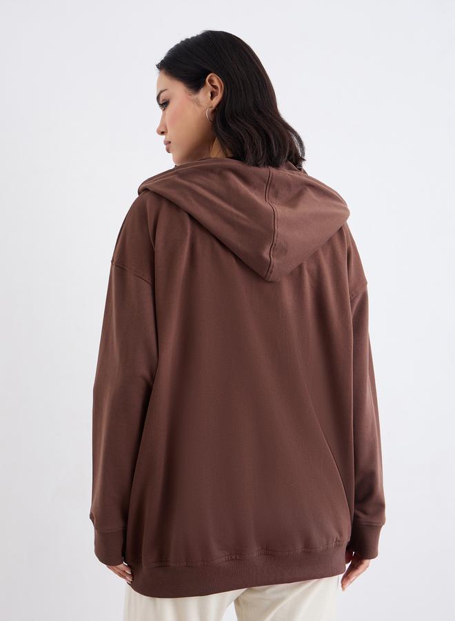 Styli Oversized Zip Through Hoodie with Badge Detail - Image 4