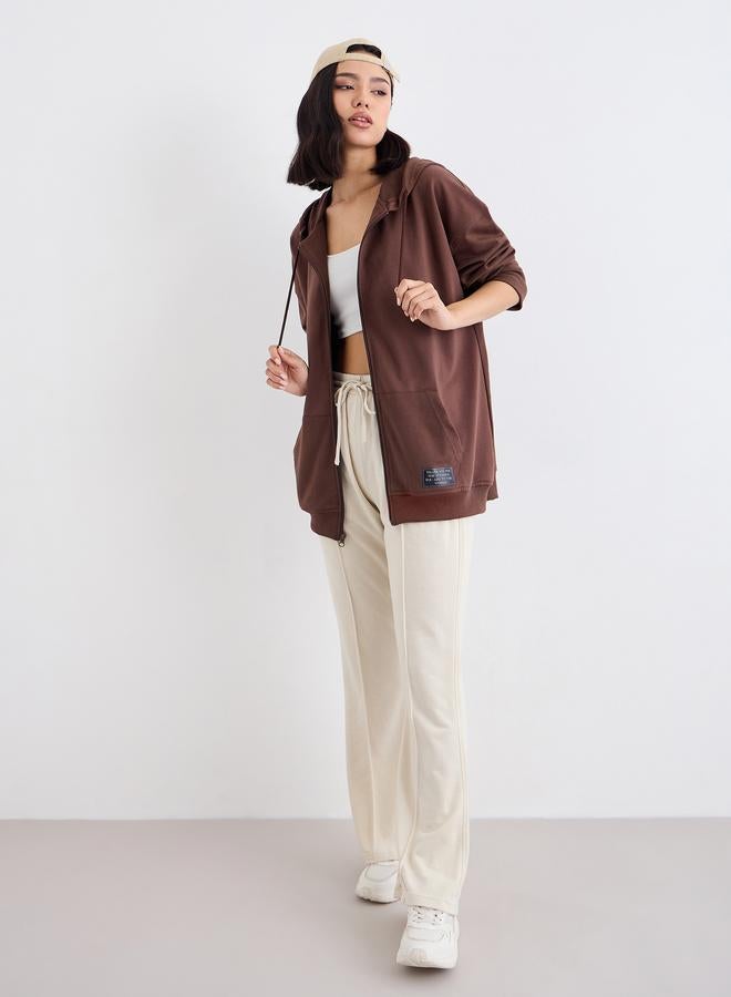 Styli Oversized Zip Through Hoodie with Badge Detail - Image 1