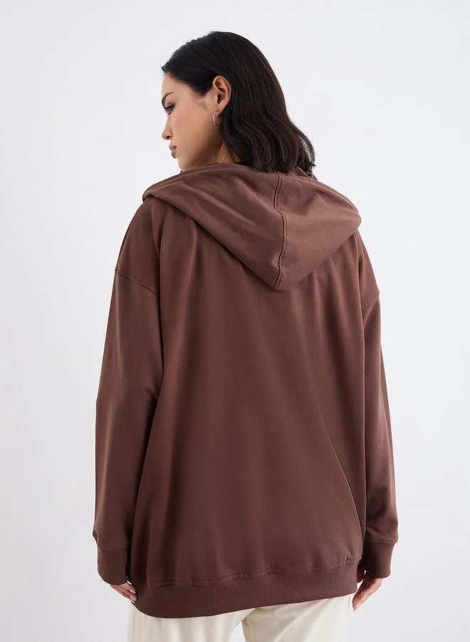 Styli Oversized Zip Through Hoodie with Badge Detail