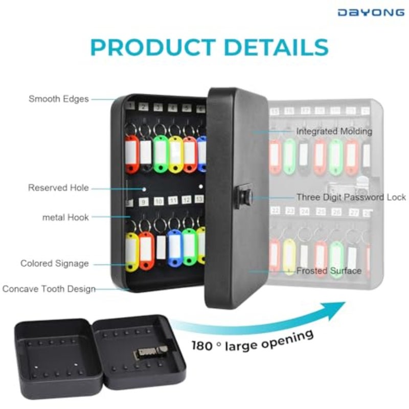 Steel Key Box, Key Cabinet Wall Mount with Code and Key Tags, Keys Storage Lock Box for Indoor Outdoor-28 Keys Capacity - Image 3