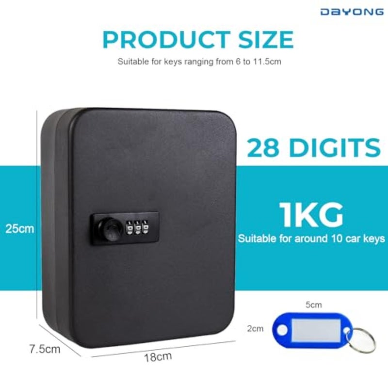 Steel Key Box, Key Cabinet Wall Mount with Code and Key Tags, Keys Storage Lock Box for Indoor Outdoor-28 Keys Capacity - Image 2