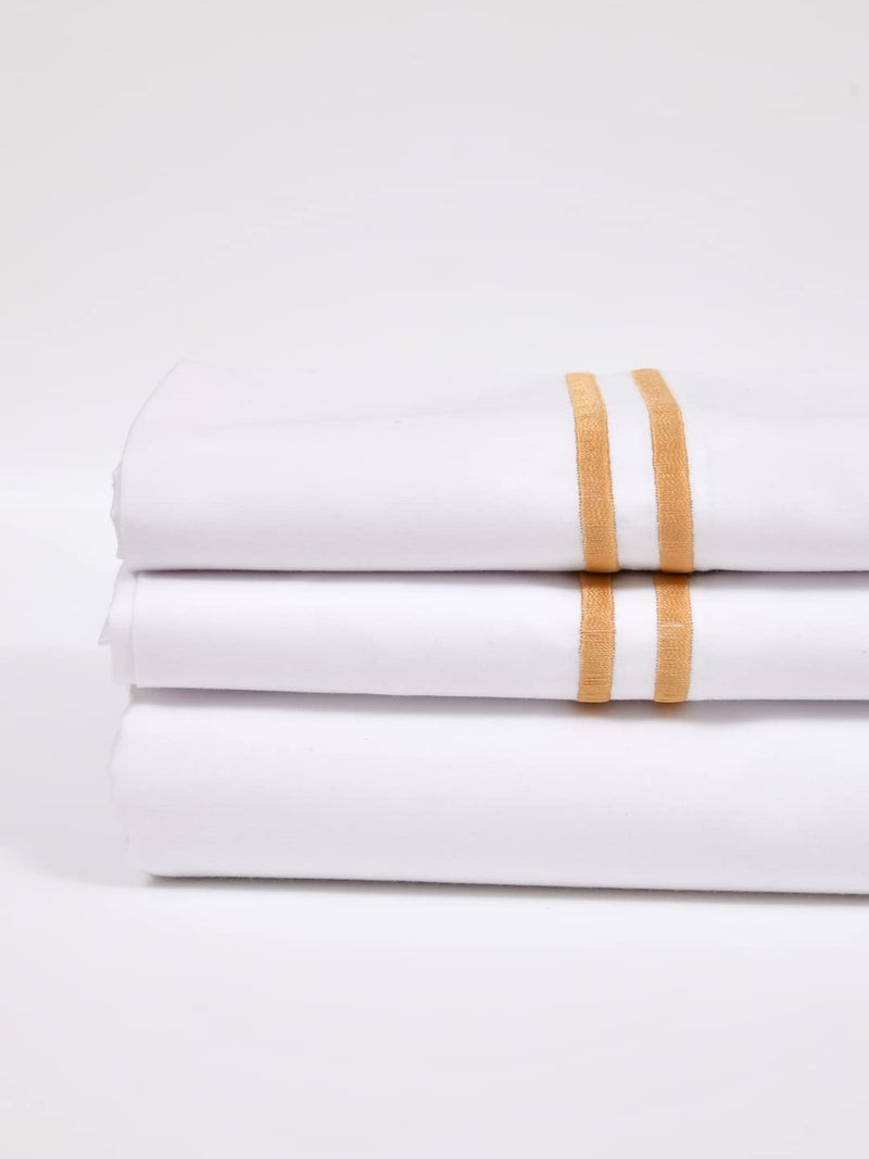 Linenwalas 400 Thread Count White Bedsheet Cotton with 1 Marrow Embroidery Pillow Covers | Softest Long Staple 100% Cotton Silky Soft - Single (60"x90") - Gold Marrow Embroidery - Image 5