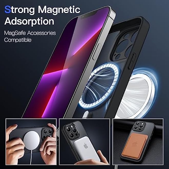JETech Magnetic Case for iPhone 13 Pro Max 67Inch Compatible with MagSafe Translucent Matte Back Camera Lens Full Protection Slim Shockproof Phone Cover Black - Image 3