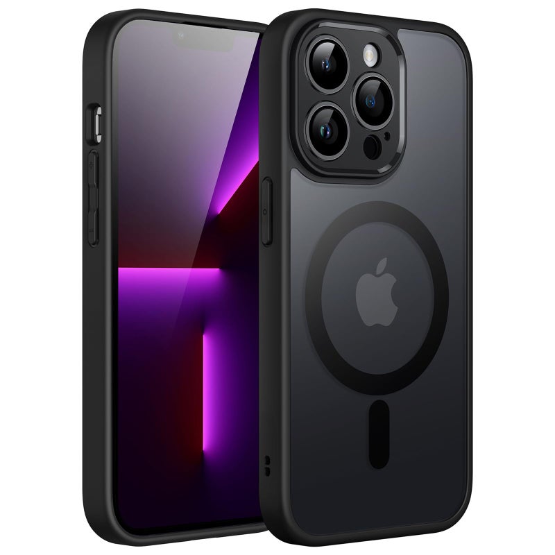 JETech Magnetic Case for iPhone 13 Pro Max 67Inch Compatible with MagSafe Translucent Matte Back Camera Lens Full Protection Slim Shockproof Phone Cover Black - Image 1