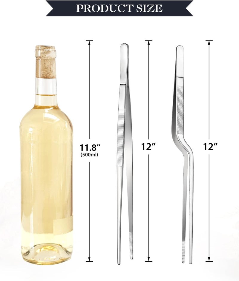 SouxMux 12-inch Cooking Tweezer and Offset Tweezer Set, Tongs Precision Serrated Tips, Stainless Steel Professional Chef Tweezer Kitchen Tools for BBQ, Plating and Serving - Image 3