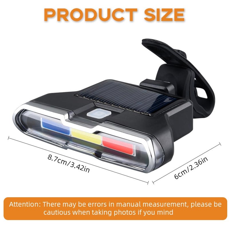 Proberos ® LED Cycle Llights for Bicycle, Solar Powered&USB Rechargeable Bike Safety Light 3-Color Warning with 7 Lighting Modes, Waterproof Tail Outdoor Riding Under Saddle - Image 2