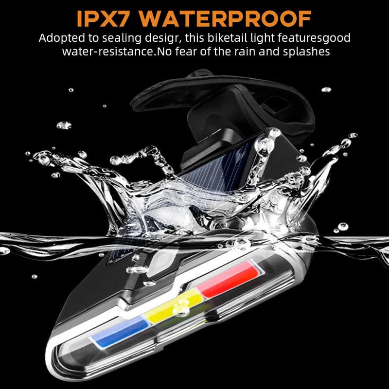 Proberos ® LED Cycle Llights for Bicycle, Solar Powered&USB Rechargeable Bike Safety Light 3-Color Warning with 7 Lighting Modes, Waterproof Tail Outdoor Riding Under Saddle - Image 3
