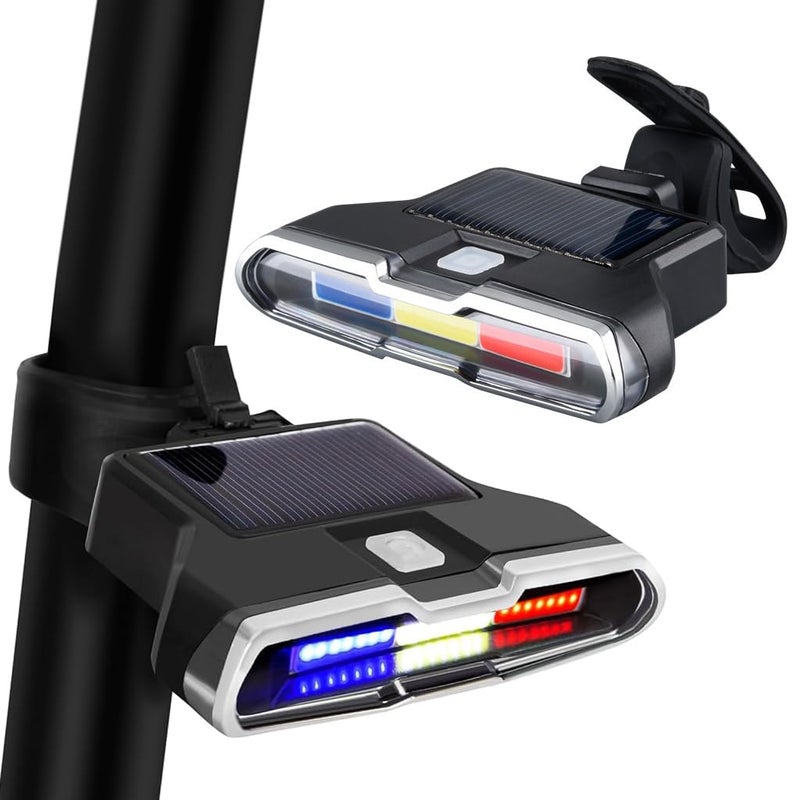 Proberos ® LED Cycle Llights for Bicycle, Solar Powered&USB Rechargeable Bike Safety Light 3-Color Warning with 7 Lighting Modes, Waterproof Tail Outdoor Riding Under Saddle - Image 1