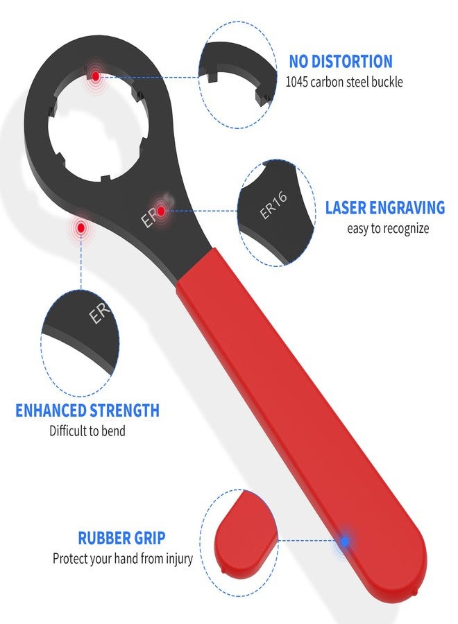 FOCMKEAS O Type Spanner,ER16 Wrench for ER16 Collet Chuck Clamping Nut with Red Non-slip Handle,cnc er wrench - Image 4