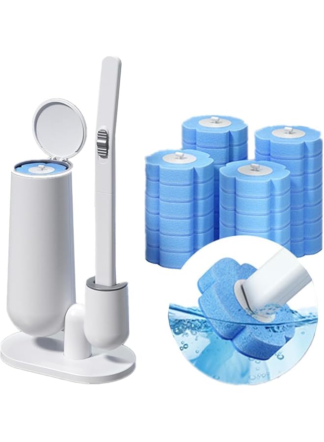 PROMASS Disposable Toilet Brush with 24pcs Cleaner Refills, Bathroom Bowl Wand Holder Set For Sink Bathtub Wash Basin Mop Pool, Soft Toilet Cleaner Brush (Toilet Cleaning Kit) - Image 1