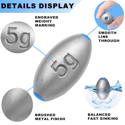 MLYLM Egg Sinkers Fishing Weights Lead Oval Sliding Sinkers for Catfish Bass Surf Fishing NoSnag Smooth Hole Design Heavy Fishing Sinkers for Bottom Rigs Lakes Rivers Beach100g 353oz 4pcs - Image 3
