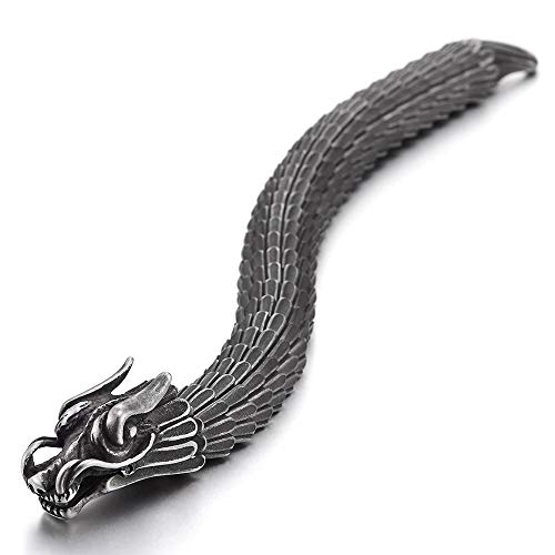COOLSTEELANDBEYOND Retro Style Mens Steel Dragon Link Chain Bracelet, Vintage Old Metal Finishing, Spring Hook Clasp - Image 3