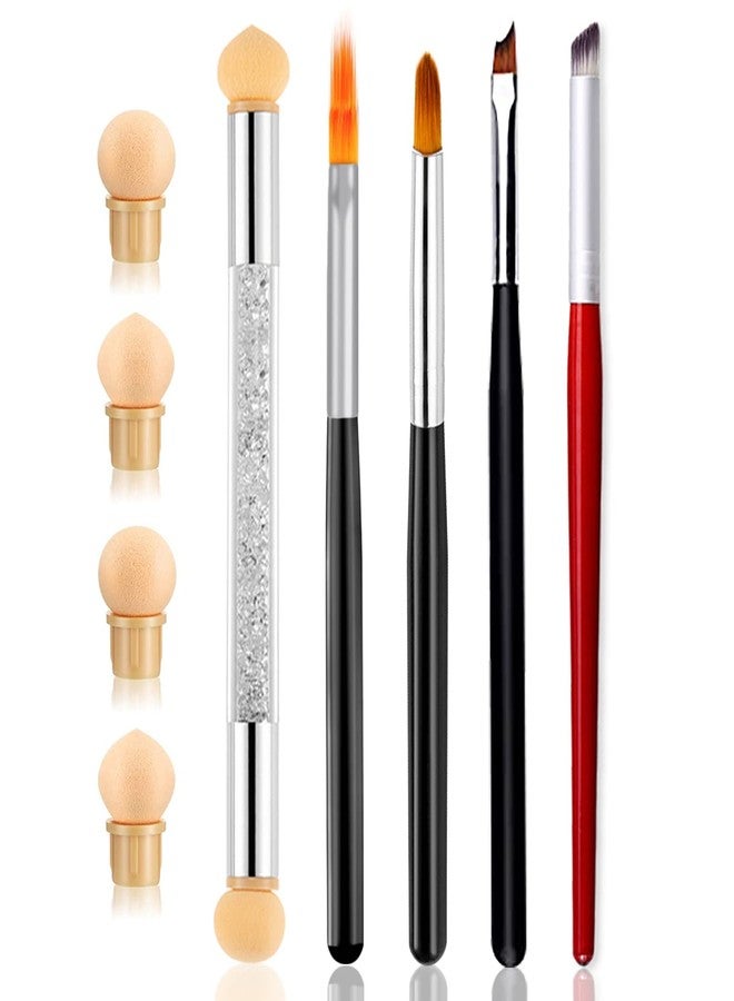 DANNEASY 6Pcs Nail Art Brush Nail Ombre Brush French Tips Nail Brush Nail Design Tools Nail Sponge Pen with 4pcs Replaceable Sponge Head Nail Art Supplies - Image 1