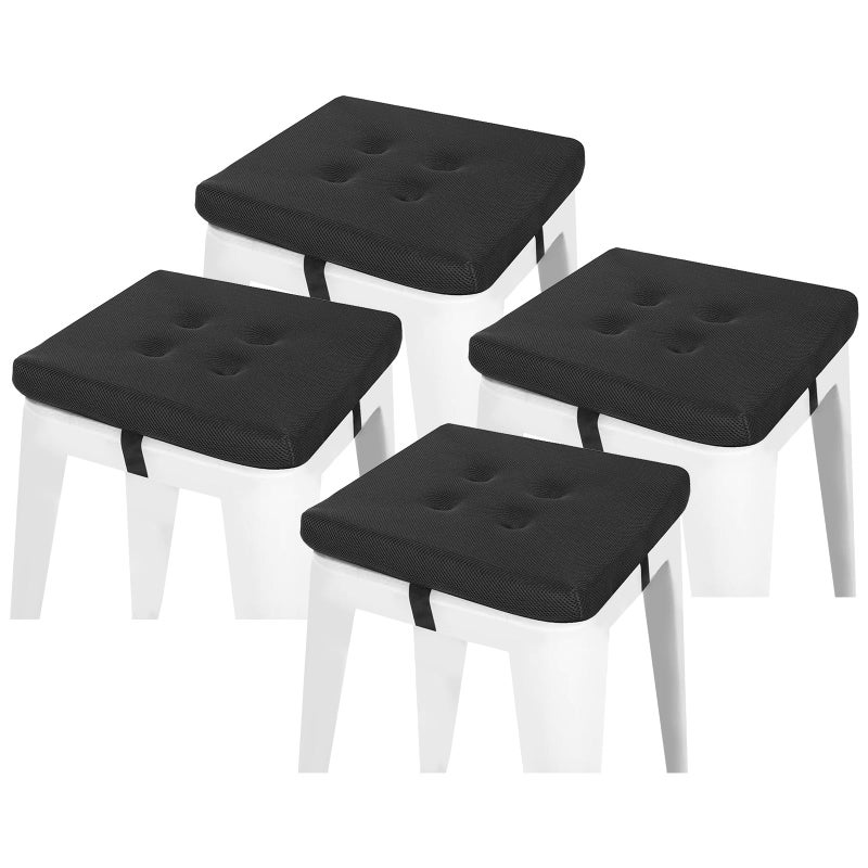 BAIBU baibu 12 Inches Square Stool Cushions with Ties Set of 4 for Bar Stool  Breathable Square Chair Pads Seat Cushions with Non-Slip Bottom - Only Pads (12 "" (4PC)  Black) - Image 1