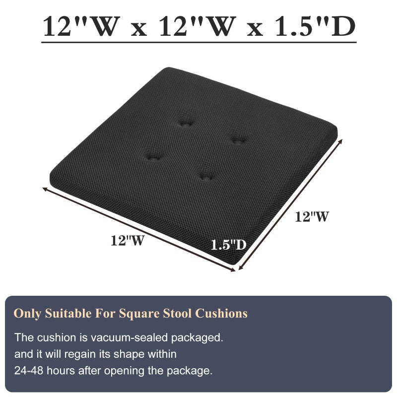 BAIBU baibu 12 Inches Square Stool Cushions with Ties Set of 4 for Bar Stool  Breathable Square Chair Pads Seat Cushions with Non-Slip Bottom - Only Pads (12 "" (4PC)  Black) - Image 3