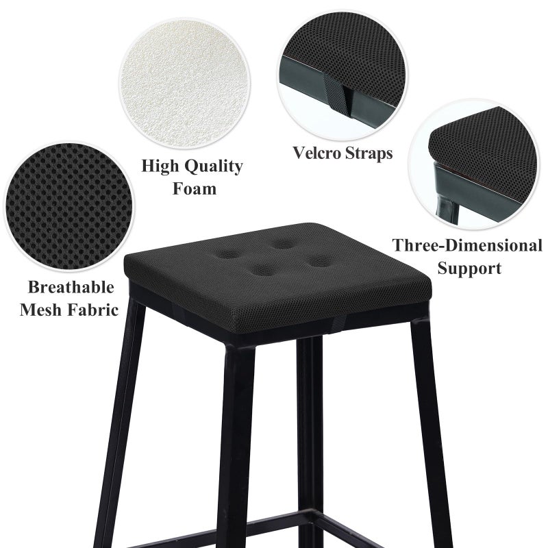 BAIBU baibu 12 Inches Square Stool Cushions with Ties Set of 4 for Bar Stool  Breathable Square Chair Pads Seat Cushions with Non-Slip Bottom - Only Pads (12 "" (4PC)  Black) - Image 5