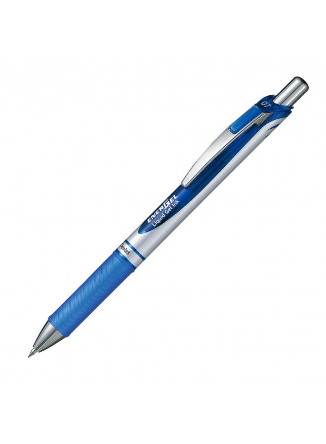 Pentel Energel Knock Ballpoint Pen, 0.7mm Triangle Tip, Siver Body with Blue Accent (BL77-C) - Image 1