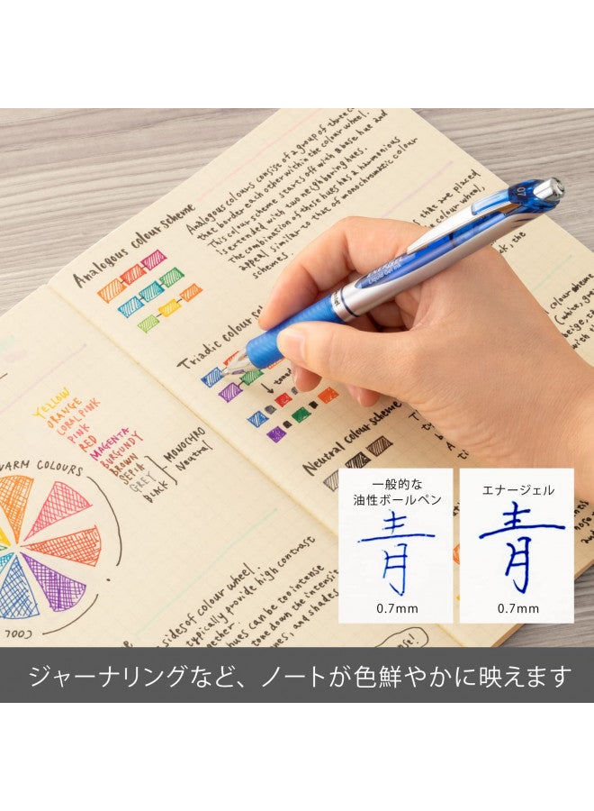 Pentel Energel Knock Ballpoint Pen, 0.7mm Triangle Tip, Siver Body with Blue Accent (BL77-C) - Image 2