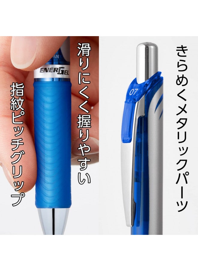 Pentel Energel Knock Ballpoint Pen, 0.7mm Triangle Tip, Siver Body with Blue Accent (BL77-C) - Image 5