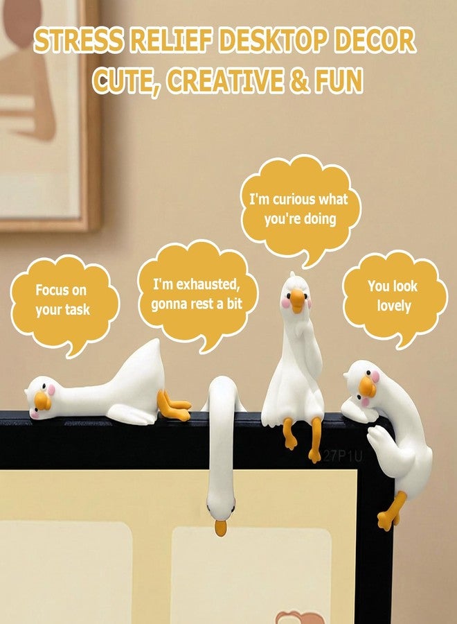 Geyynow 4 PCS Resin Goose Figurine Computer Monitor Decor, Cute Mini Lazy Duck, Funny Little Goose Statue for Car Dashboard/Desk/TV/Photo Frame Decorations - Image 3