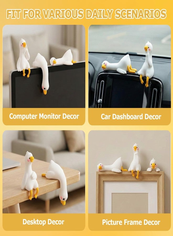 Geyynow 4 PCS Resin Goose Figurine Computer Monitor Decor, Cute Mini Lazy Duck, Funny Little Goose Statue for Car Dashboard/Desk/TV/Photo Frame Decorations - Image 4