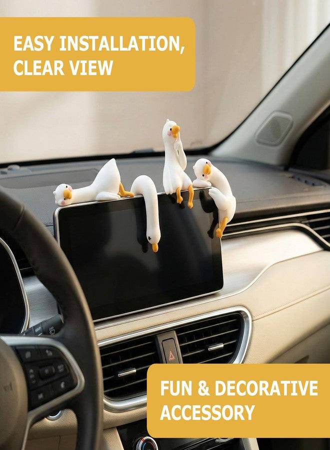 Geyynow 4 PCS Resin Goose Figurine Computer Monitor Decor, Cute Mini Lazy Duck, Funny Little Goose Statue for Car Dashboard/Desk/TV/Photo Frame Decorations - Image 5