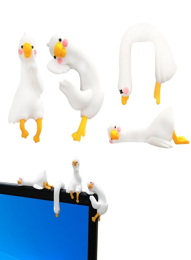 Geyynow 4 PCS Resin Goose Figurine Computer Monitor Decor, Cute Mini Lazy Duck, Funny Little Goose Statue for Car Dashboard/Desk/TV/Photo Frame Decorations - Image 1