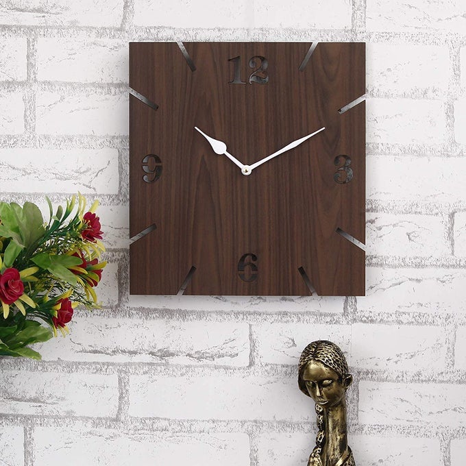 NEW AND IMPROVED STYLISH BEAUTIFUL SQUARE WOOD WALL CLOCK (30 CM X 30 CM X 2.8 CM, BROWN)- WITHOUT GLASS
