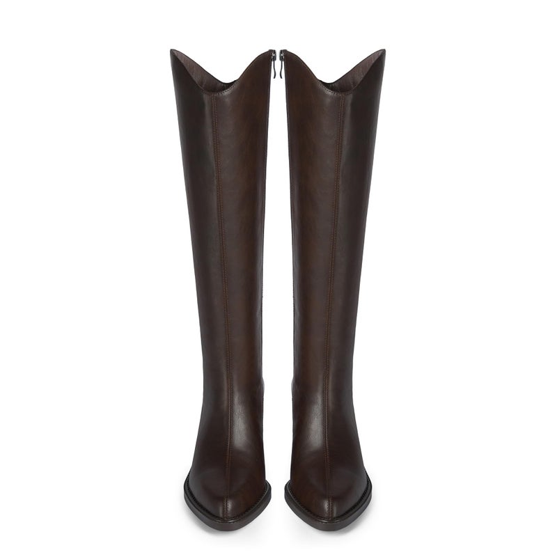 Modatope Chocolate Dark Brown Knee High Boots for Women Pointed Toe Chunky Block Heel Tall Boots Side Zipper Long Riding Boot Size 8 - Image 5