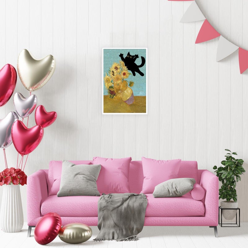 TYOHU Funny Black Cat Art Poster Vintage Van Gogh Sunflower Cat Print Canvas Wall Art Cute Animal Room Aesthetic Prints Painting For Home Bedroom Dorm Wall Decor 12x16in Unframed - Image 1