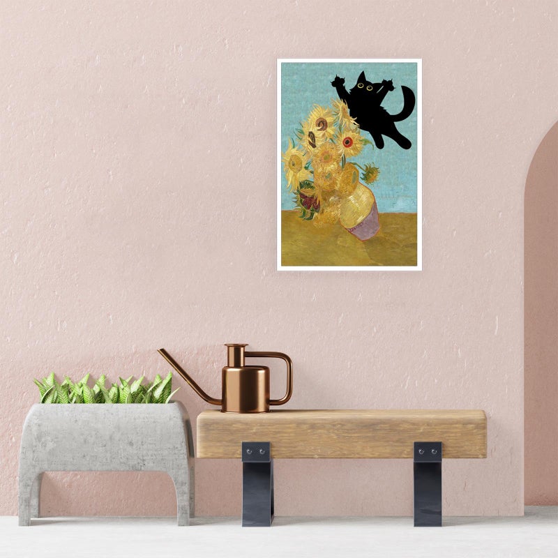 TYOHU Funny Black Cat Art Poster Vintage Van Gogh Sunflower Cat Print Canvas Wall Art Cute Animal Room Aesthetic Prints Painting For Home Bedroom Dorm Wall Decor 12x16in Unframed - Image 3