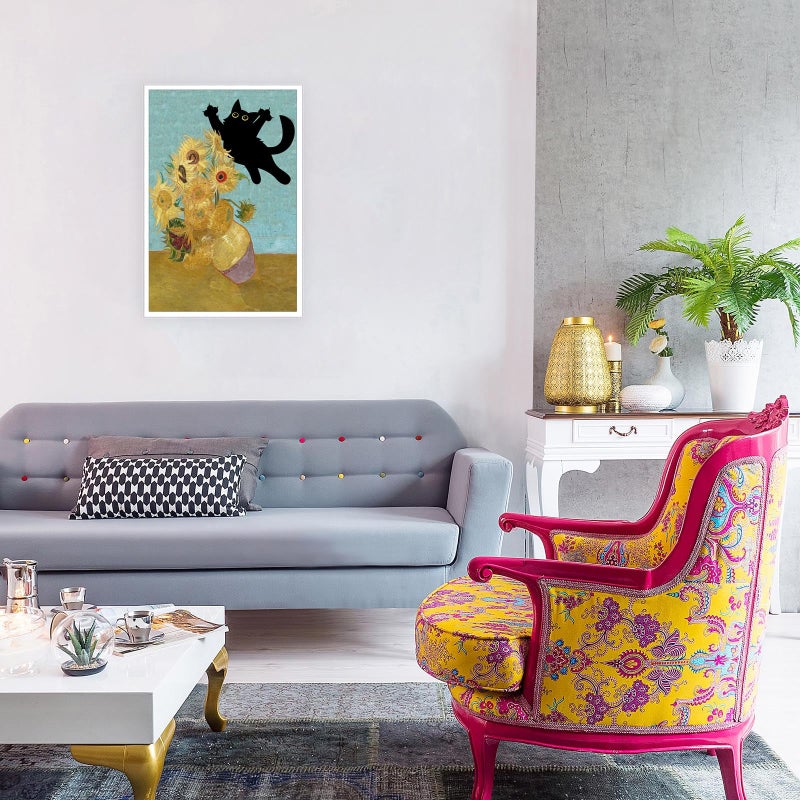 TYOHU Funny Black Cat Art Poster Vintage Van Gogh Sunflower Cat Print Canvas Wall Art Cute Animal Room Aesthetic Prints Painting For Home Bedroom Dorm Wall Decor 12x16in Unframed - Image 2