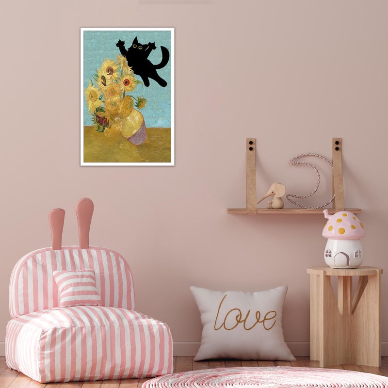 TYOHU Funny Black Cat Art Poster Vintage Van Gogh Sunflower Cat Print Canvas Wall Art Cute Animal Room Aesthetic Prints Painting For Home Bedroom Dorm Wall Decor 12x16in Unframed - Image 4