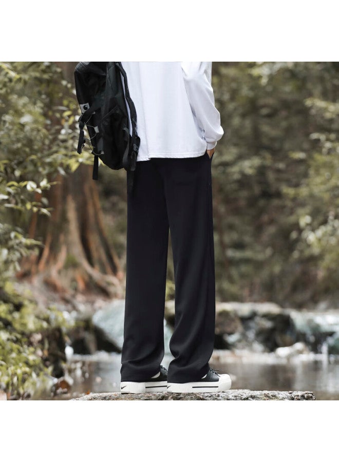 Clor Casual Pants For Men, Spring And Summer Style, Sporty Draping Trousers, Loose Wide-leg Trendy Straight Pants, Cl16 Black L - Image 2