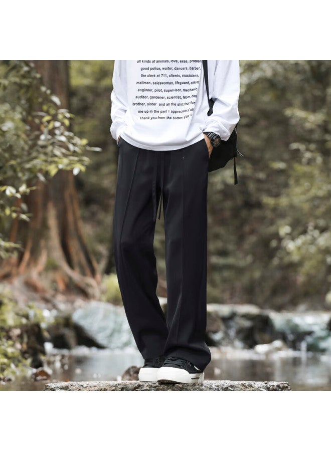 Clor Casual Pants For Men, Spring And Summer Style, Sporty Draping Trousers, Loose Wide-leg Trendy Straight Pants, Cl16 Black L - Image 1