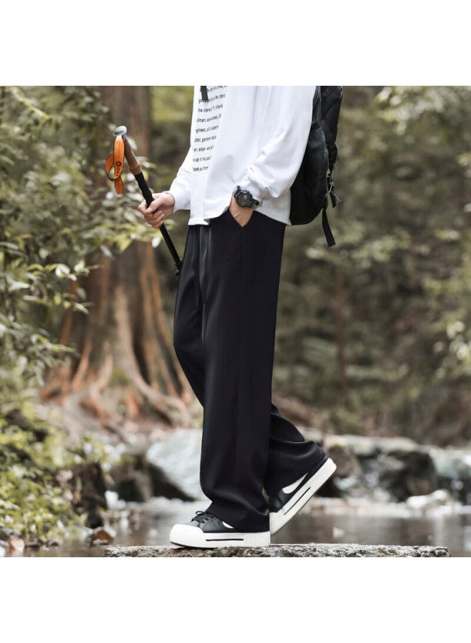 Clor Casual Pants For Men, Spring And Summer Style, Sporty Draping Trousers, Loose Wide-leg Trendy Straight Pants, Cl16 Black L - Image 4