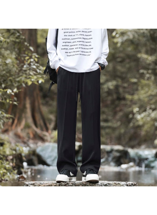 Clor Casual Pants For Men, Spring And Summer Style, Sporty Draping Trousers, Loose Wide-leg Trendy Straight Pants, Cl16 Black L - Image 3