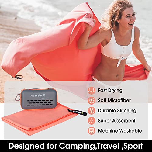 4Monster Camping Towels Super Absorbent, Fast Drying Microfiber Travel Towel, Quick Dry Ultra Soft Compact Gym Towel for Swimming Beach Hiking Yoga Travel Sports Backpack (47.00" x 23.60", Brickred) - Image 2