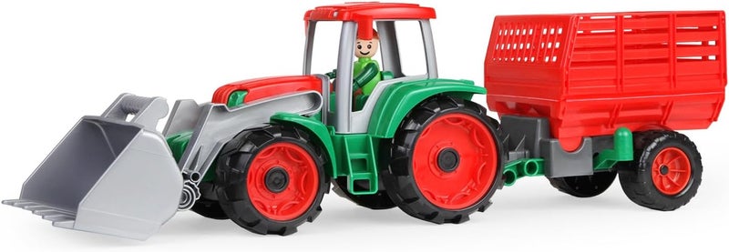 TRUXX Tractor with Hay Trailer and Galvanised Steel Axles, Driver's Cab for Opening and Lockable Shovel with Handle, Toy Figure Included