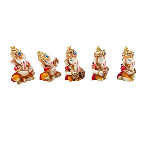 Karigaari India Musical Ganesha Idol Set of 5 Cute Ganeshji Showpiece for Car Dashboard Home Decor Spiritual Ganpati Murti Decorative Gift Item Dashboard Accessories Indian Festival - Image 5