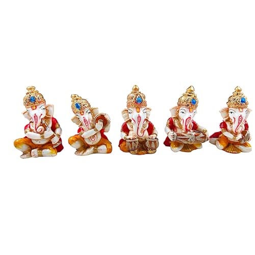 Karigaari India Musical Ganesha Idol Set of 5 Cute Ganeshji Showpiece for Car Dashboard Home Decor Spiritual Ganpati Murti Decorative Gift Item Dashboard Accessories Indian Festival - Image 4