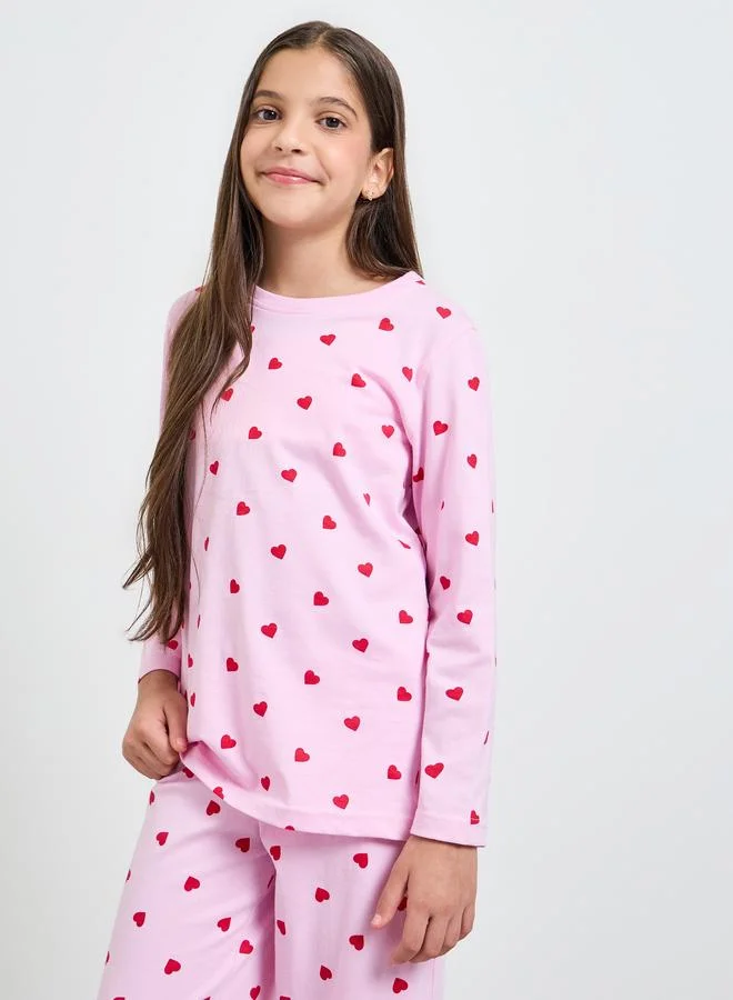 Styli Teen Girls Hear Print T-Shirt and Pyjama Set