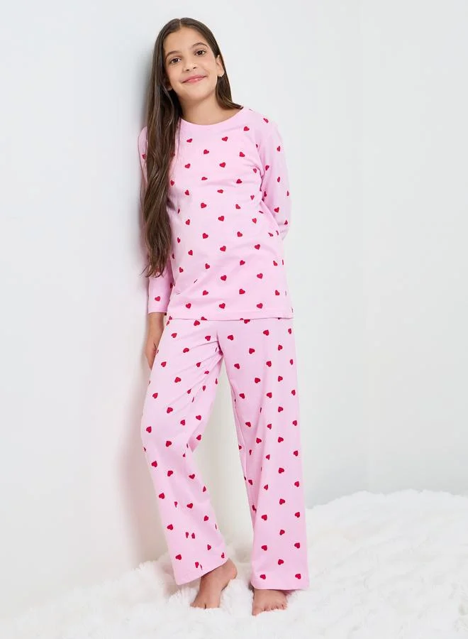 Styli Teen Girls Hear Print T-Shirt and Pyjama Set