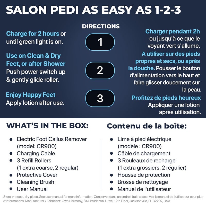 Own Harmony Electric Callus Remover for Feet: Best Pedicure Tools for Men by with 3 Rollers (Powerful), Electronic Pedi Care Spa Foot File - Perfect for Hard, Cracked, Dry, Dead Skin (USB Cable) - Image 5