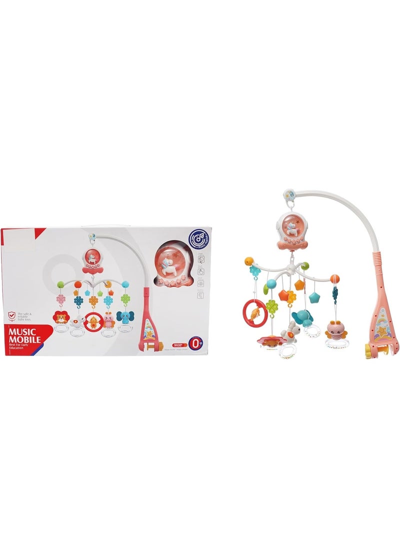 سرير أطفال متنقل مع موسيقى وأضواء، لعبة أطفال مع حيوانات معلقة ووحيد القرن الدوار، من عمر 0 ​​أشهر فما فوق