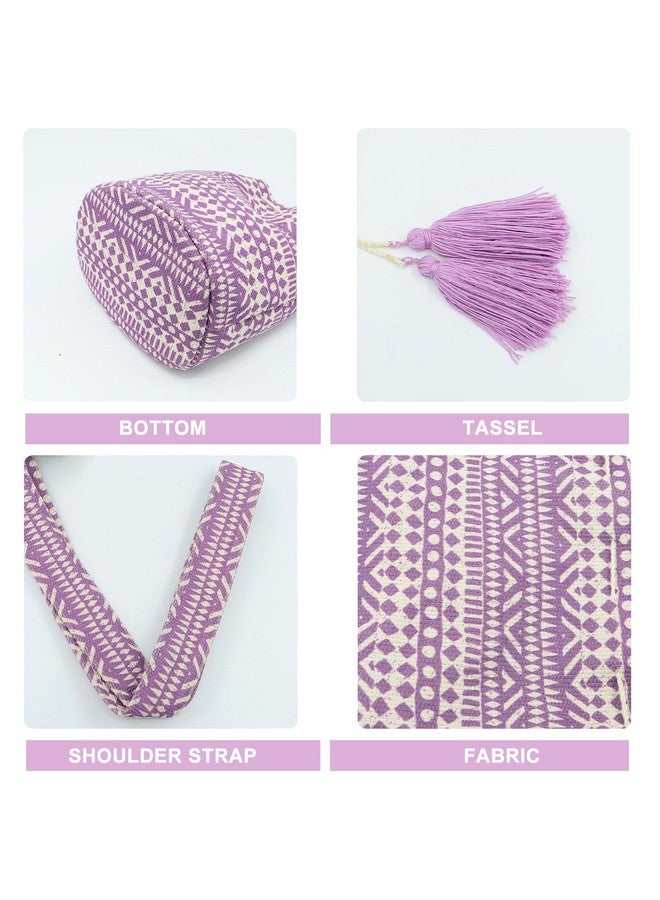 QTKJ Canvas Crossbody Bags for Women, Tassels Drawstring Bucket Bag, Bohemian Handbag, Purple Tote Bag Large Capacity Travel Shoulder Bag for Vacation Travel Daily Matching - Image 2