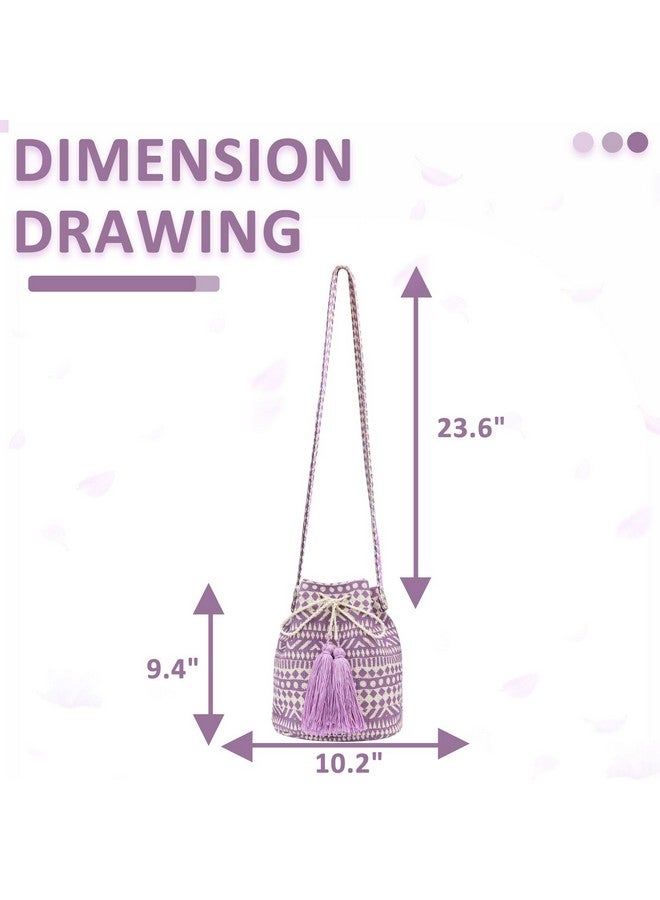 QTKJ Canvas Crossbody Bags for Women, Tassels Drawstring Bucket Bag, Bohemian Handbag, Purple Tote Bag Large Capacity Travel Shoulder Bag for Vacation Travel Daily Matching - Image 1