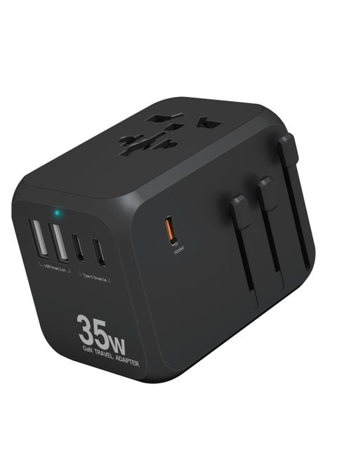 Universal GaN Travel Adapter, 35W International Power Adapter with 2 USB-A & 3 USB-C Ports PD Wall Charger - Worldwide Travel Essentials, European Travel Plug Adapter for UK/US/AU