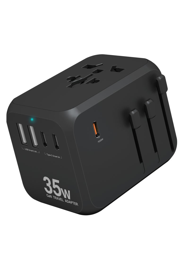 Vera Collect Universal GaN Travel Adapter, 35W International Power Adapter with 2 USB-A & 3 USB-C Ports PD Wall Charger - Worldwide Travel Essentials, European Travel Plug Adapter for UK/US/AU - Image 1